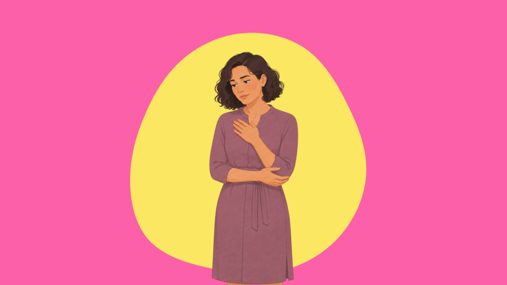 Compassionate woman with her hand on her heart while trying to conceive and working through self-blame