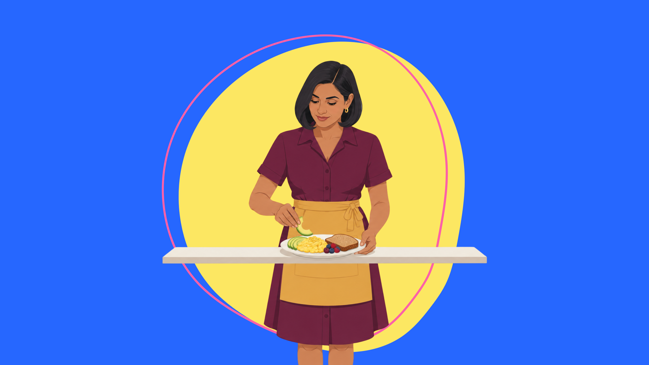Woman preparing a balanced breakfast with protein, fiber-rich carbohydrates, and healthy fats to support blood sugar and fertility.
