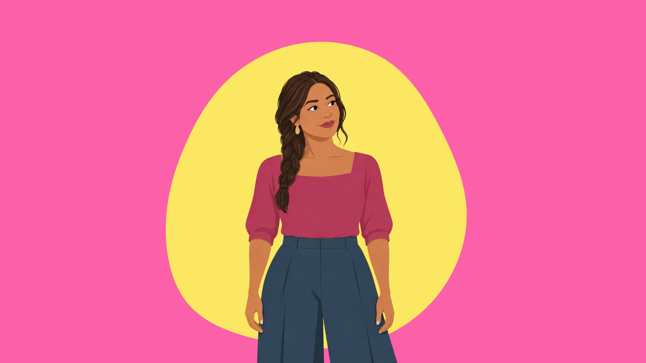 Mature woman standing calmly and confidently, representing a grounded approach to fertility over 35.
