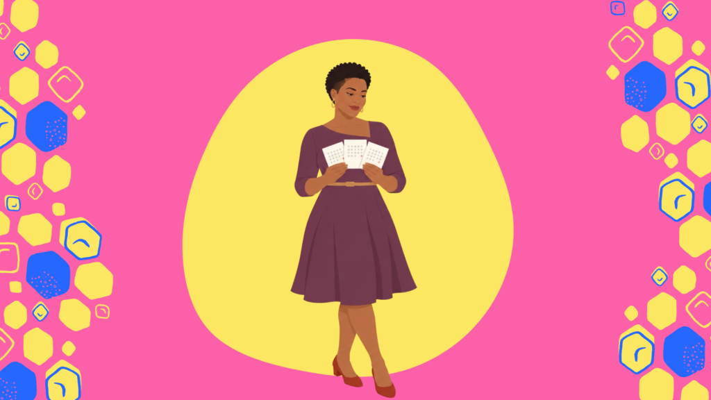 Woman Woman holding three calendar cards representing a 90-day plan to support egg quality.